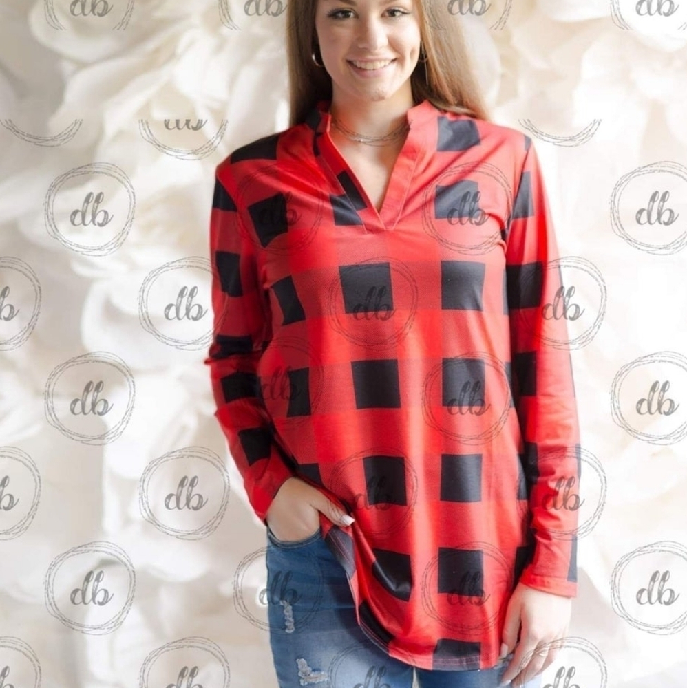Buffalo Plaid Tunic Style Top Red/Black *New Small to 3XL